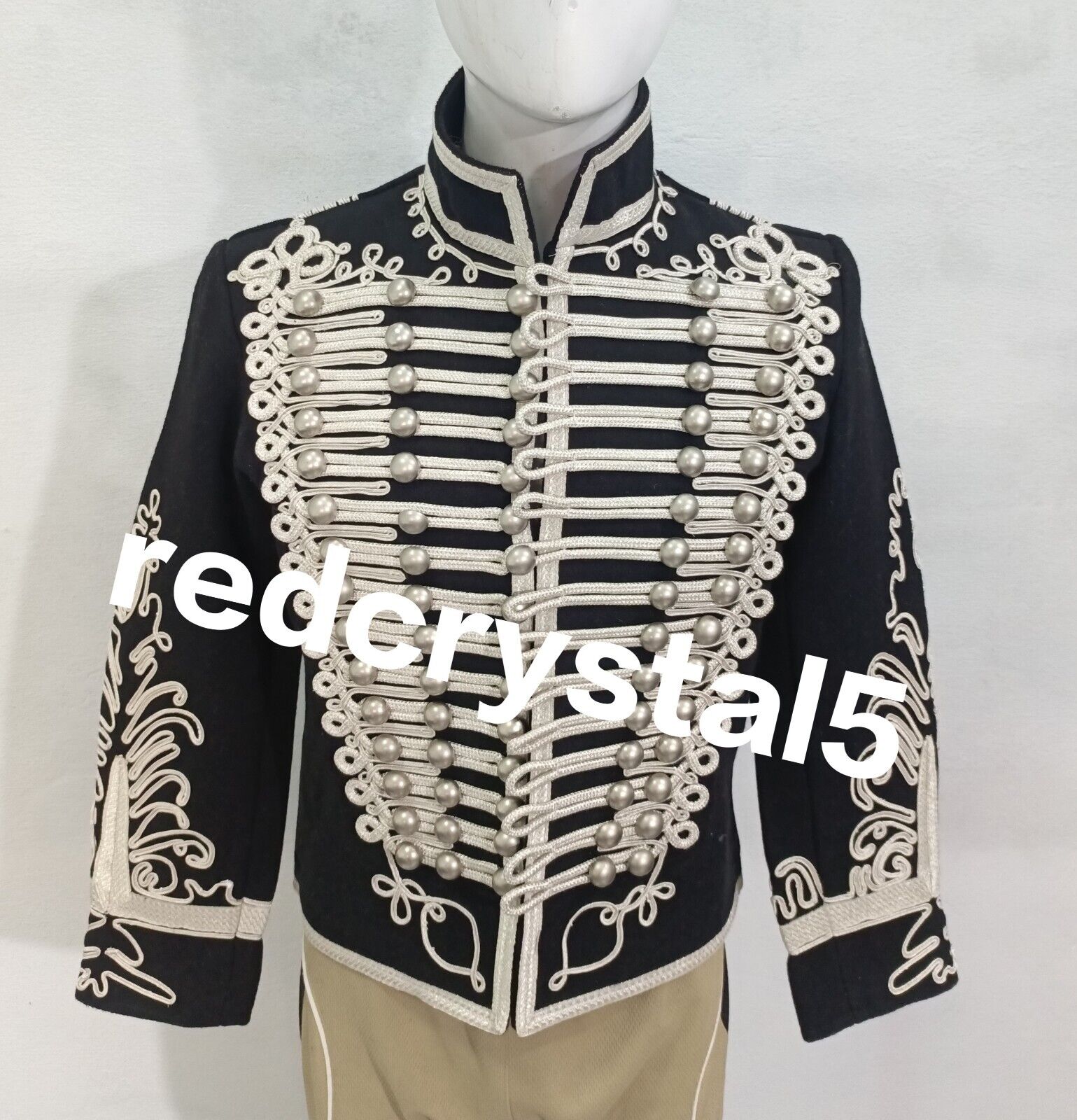 White Napoleonic Hussar Uniform Military Style Custom Made Tunic Wool Jacket