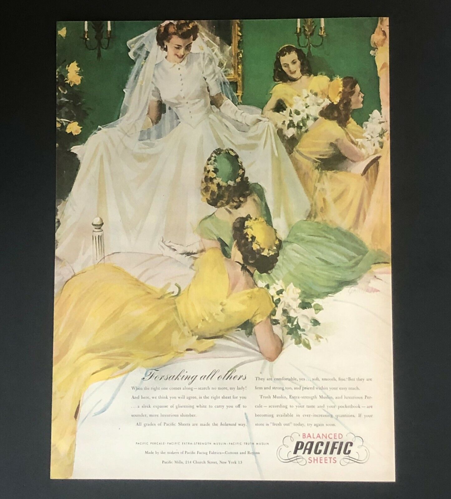 1946 Pacific Sheets Advertisement Wedding Bride with Bridesmaids Vtg Print AD