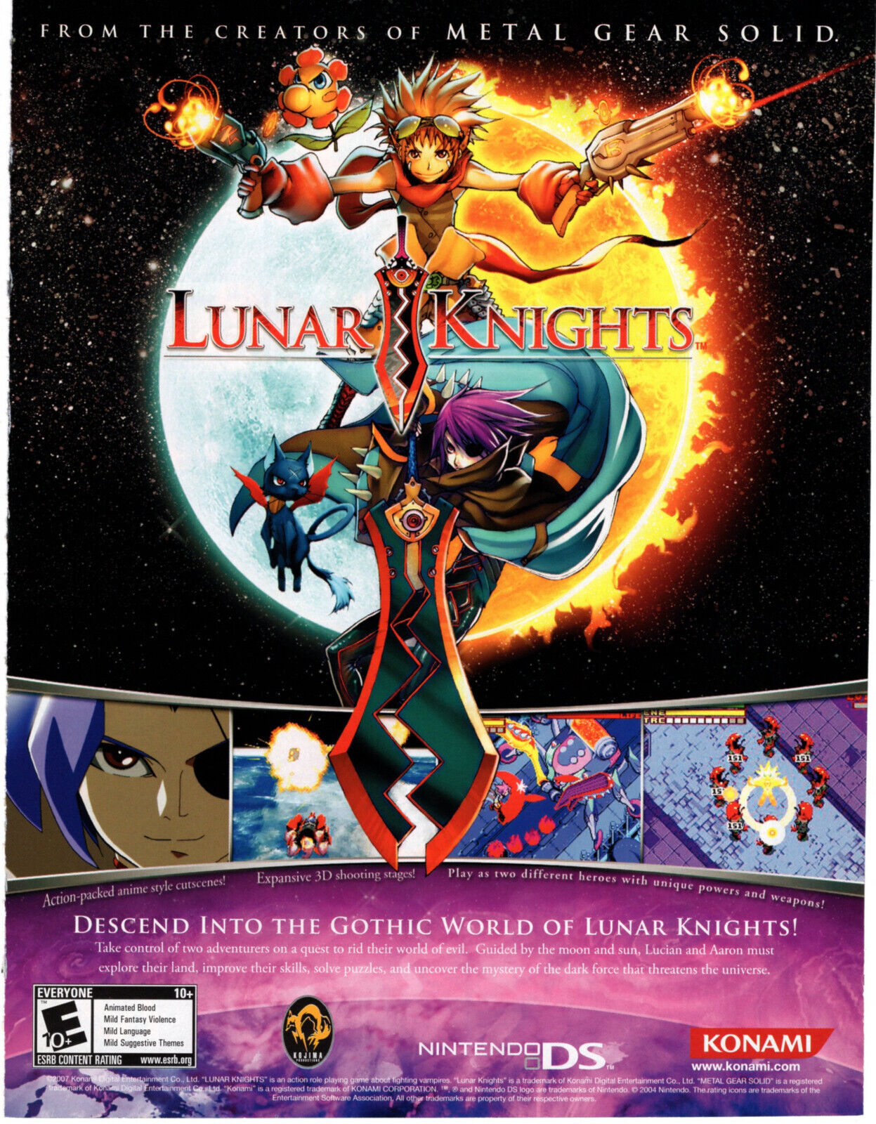 Lunar Knights Nintendo DS Konami 2007 Vintage Print Ad Original Man Cave Decor