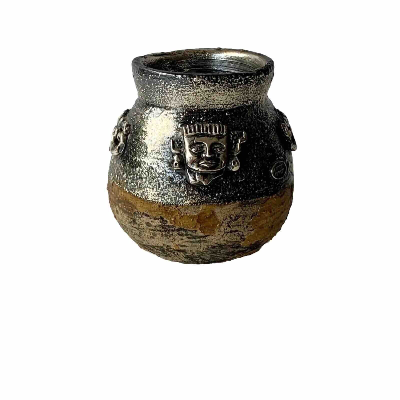 Mexico .999 Sterling Silver overlay pottery jar, Zanfeld Plata