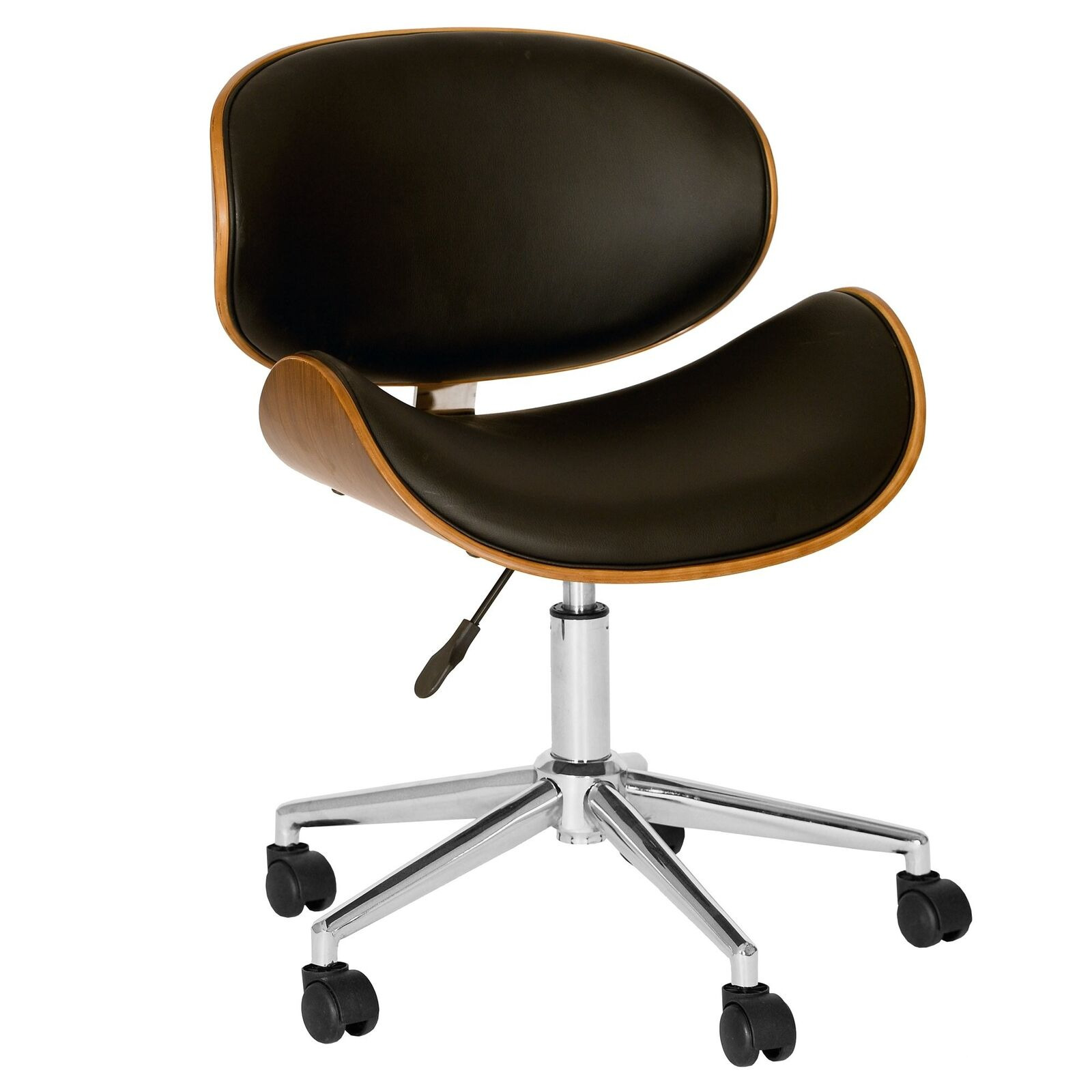 Armen Living Daphne Office Chair in Black Faux Leather and Chrome Finish, 33\