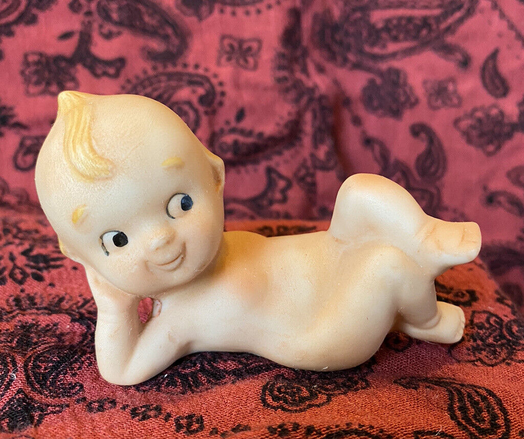 Vintage Kewpie Porcelain Bisque Doll Laying On Side figurine small 3 inch