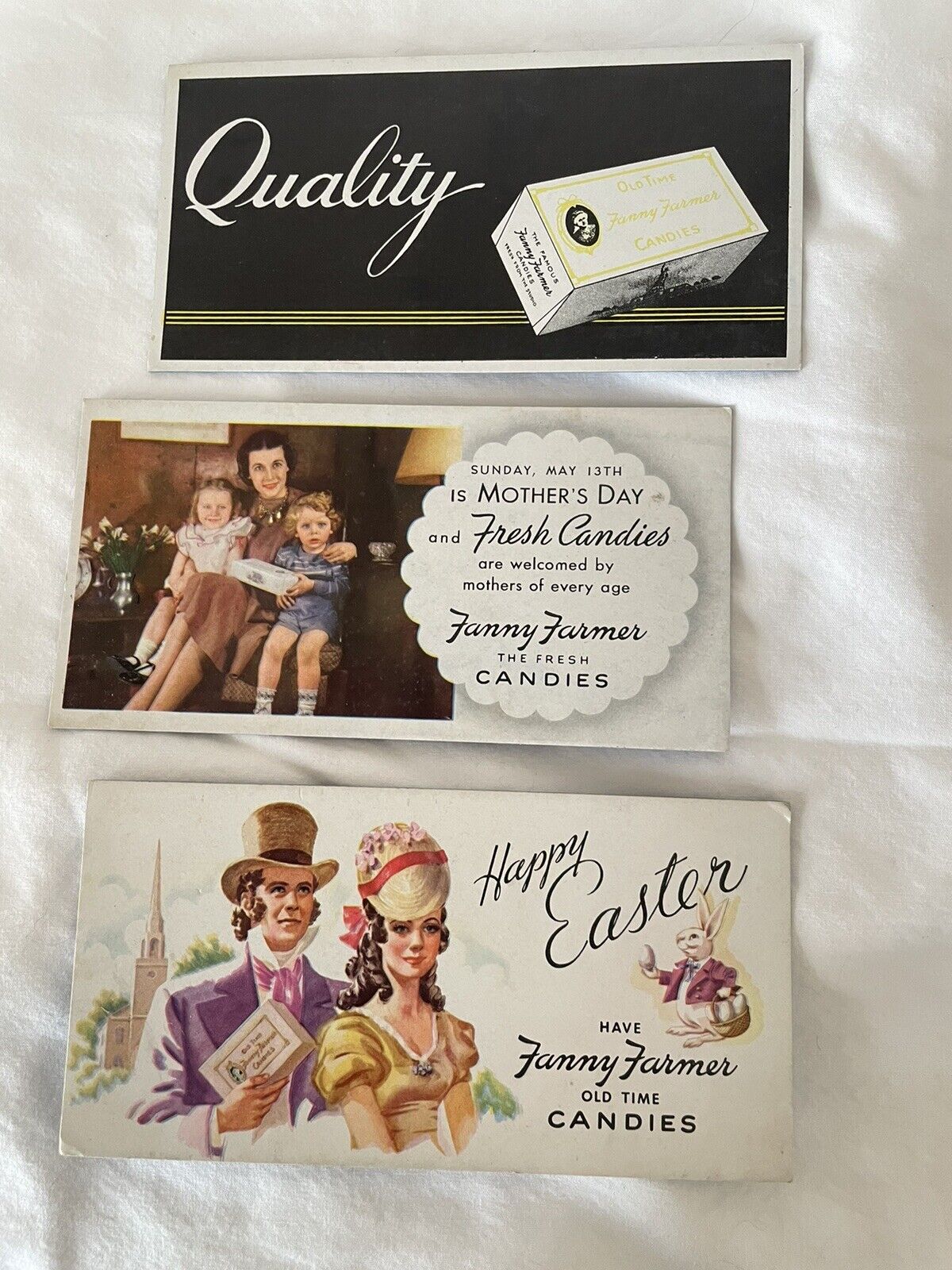 1940s (3) FANNY FARMER Advertising Ink Blotters: Mother\'s Day  Easter  Quality