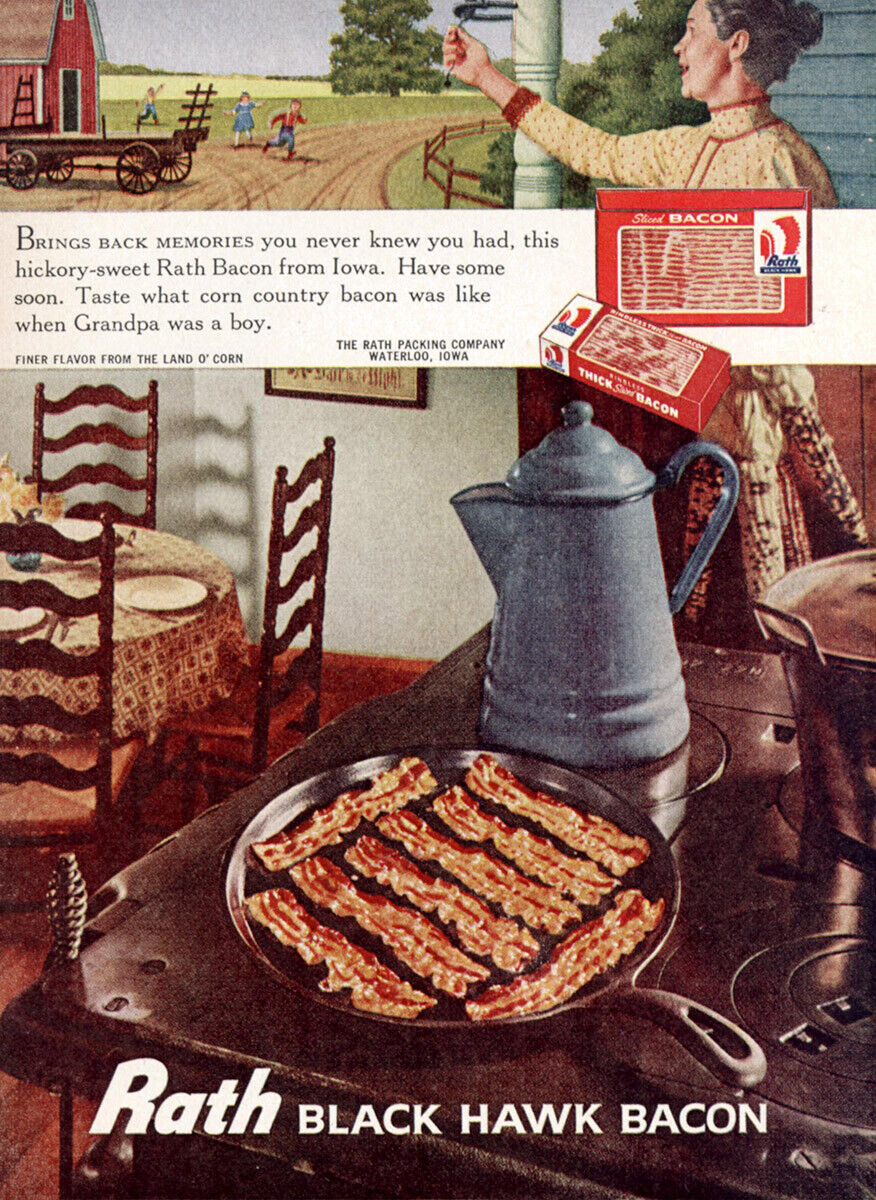 1961 Rath Black Hawk Bacon: Brings Back Memories Vintage Print Ad
