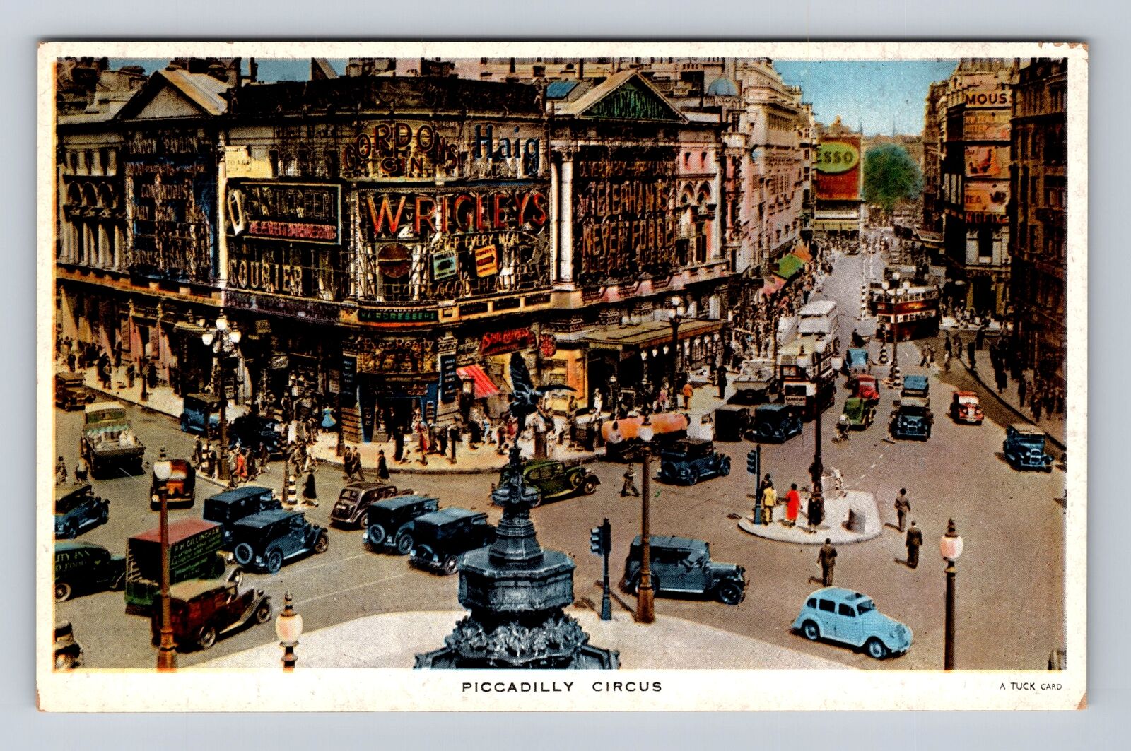 TUCKS - London England, Piccadilly Circus, Wrigley\'s, ESSO, Vintage Postcard