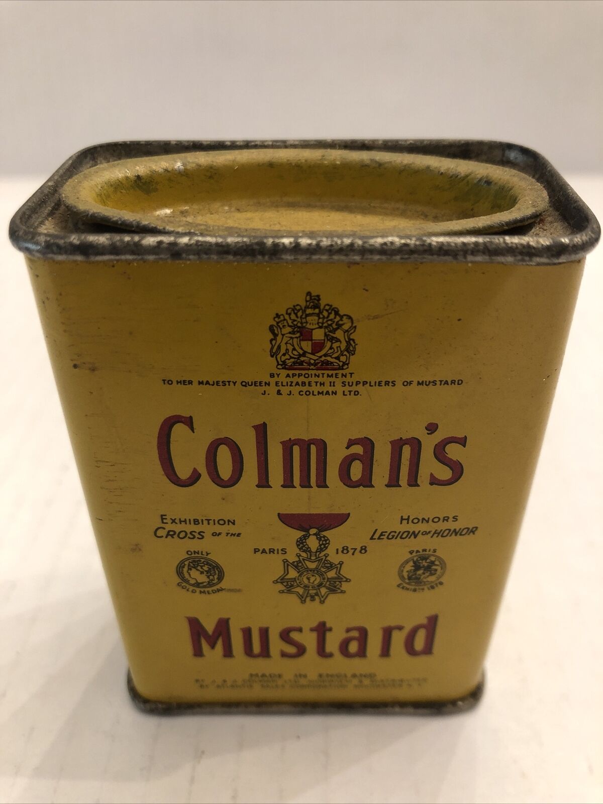 Antique Colman\'s Mustard Tin Paris 1878 Bull’s Head 2 Oz. Made In England