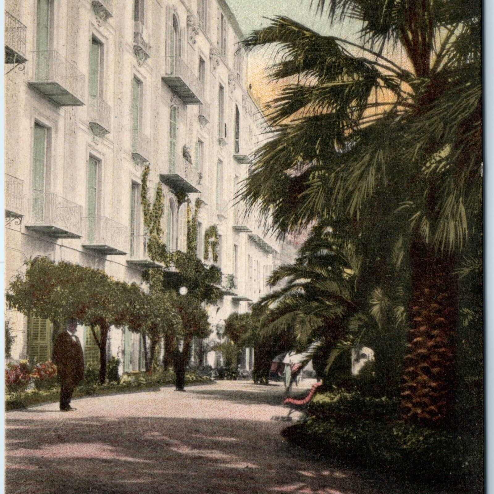 c1900s UDB Menton, France Le Grand Hotel Hand Colored Postcard Guggenheim A170