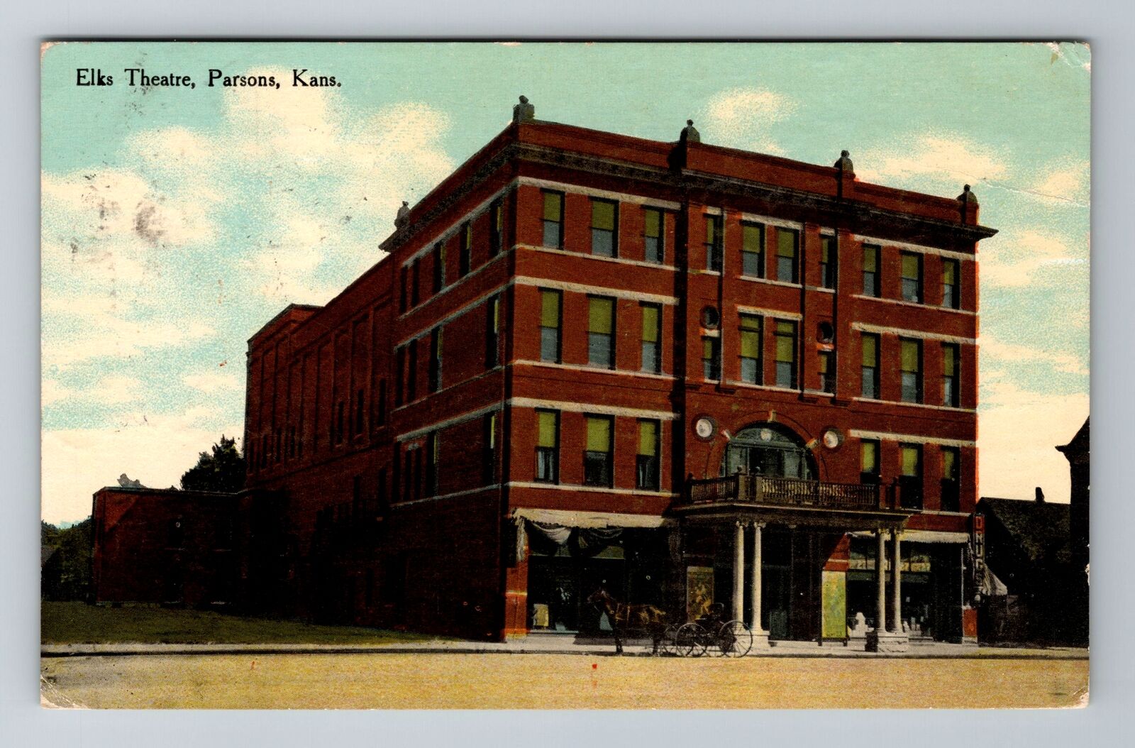 Parsons KS-Kansas, Elks Theatre, Antique, Vintage Souvenir Postcard