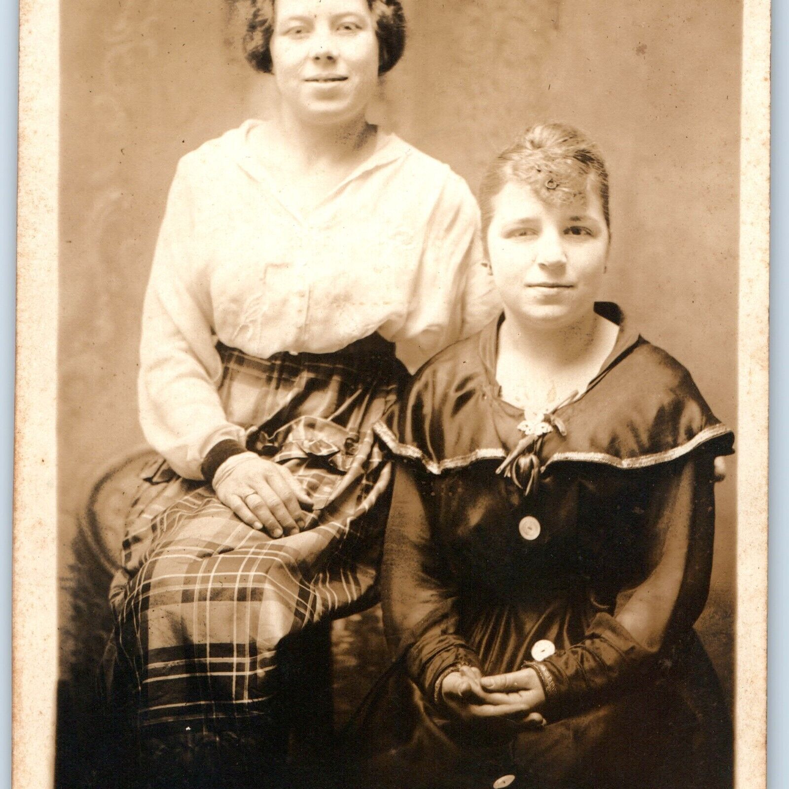 ID\'d c1910s 2 Young Girls Lady RPPC Real Photo Hazel Rodgers, Viola Roberts A158