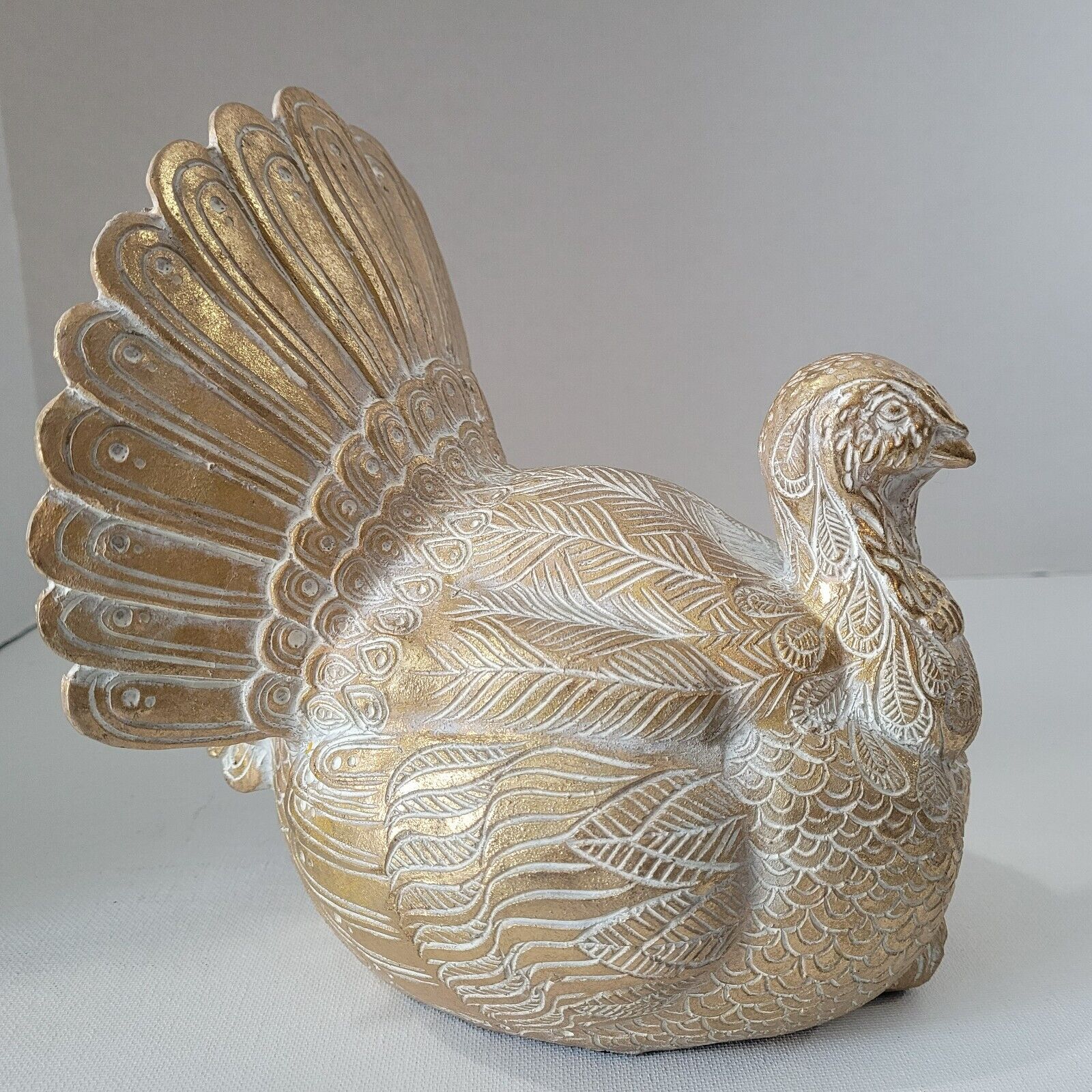 Decorative Gold Resin Turkey with White Wash Accenting