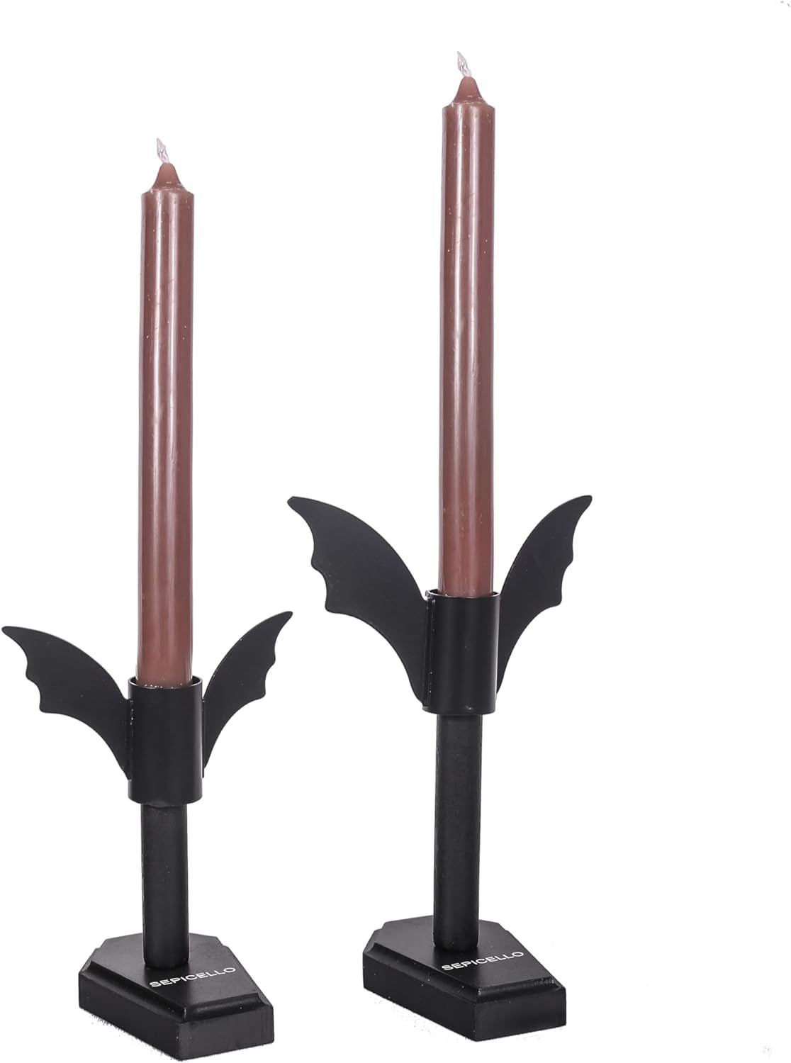 Bat Candelabra Candlestick Holders - Set of 2 Black Victorian Gothic Decor with 