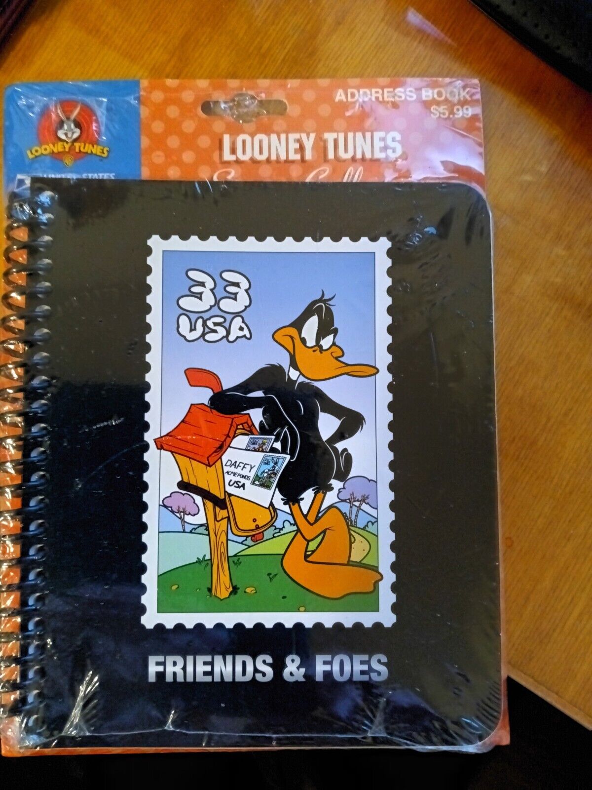 Vintage 1999 Looney Tunes Daffy Duck Spiral Hard Cover Address Book-Sealed