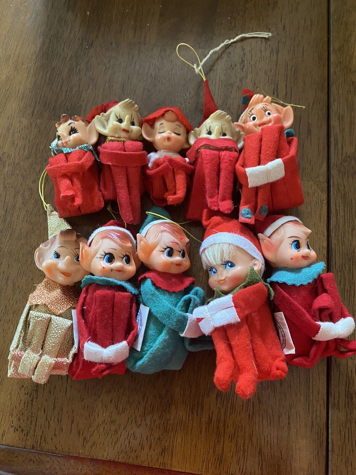 Vintage 1950s Pixie Elf  10 Knee Huggers Felt Paper Ornaments Christmas Japan