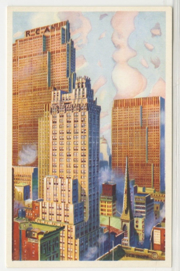 NY Postcard View Of Rockefeller Center - New York City c1940s linen vintage G4