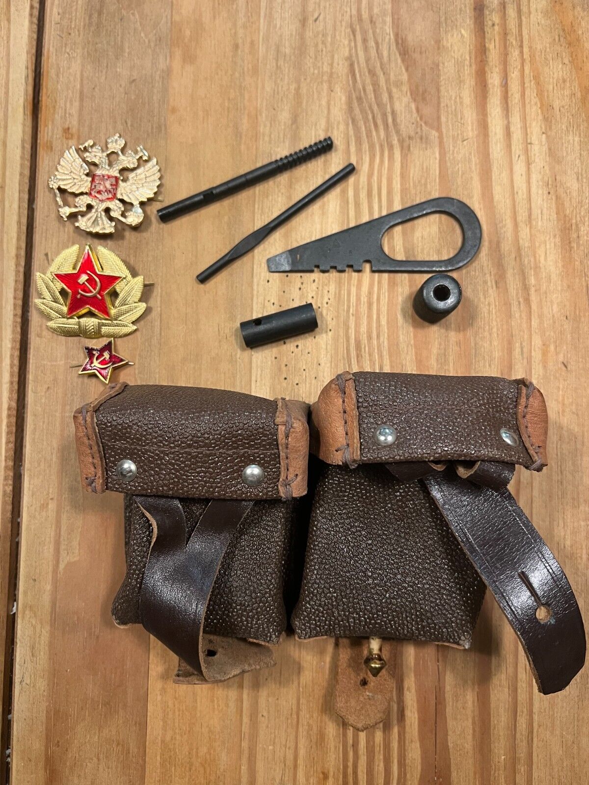 Russian Mosin Nagant Ammo Pouch and Cleaning Kit and 3 Pins