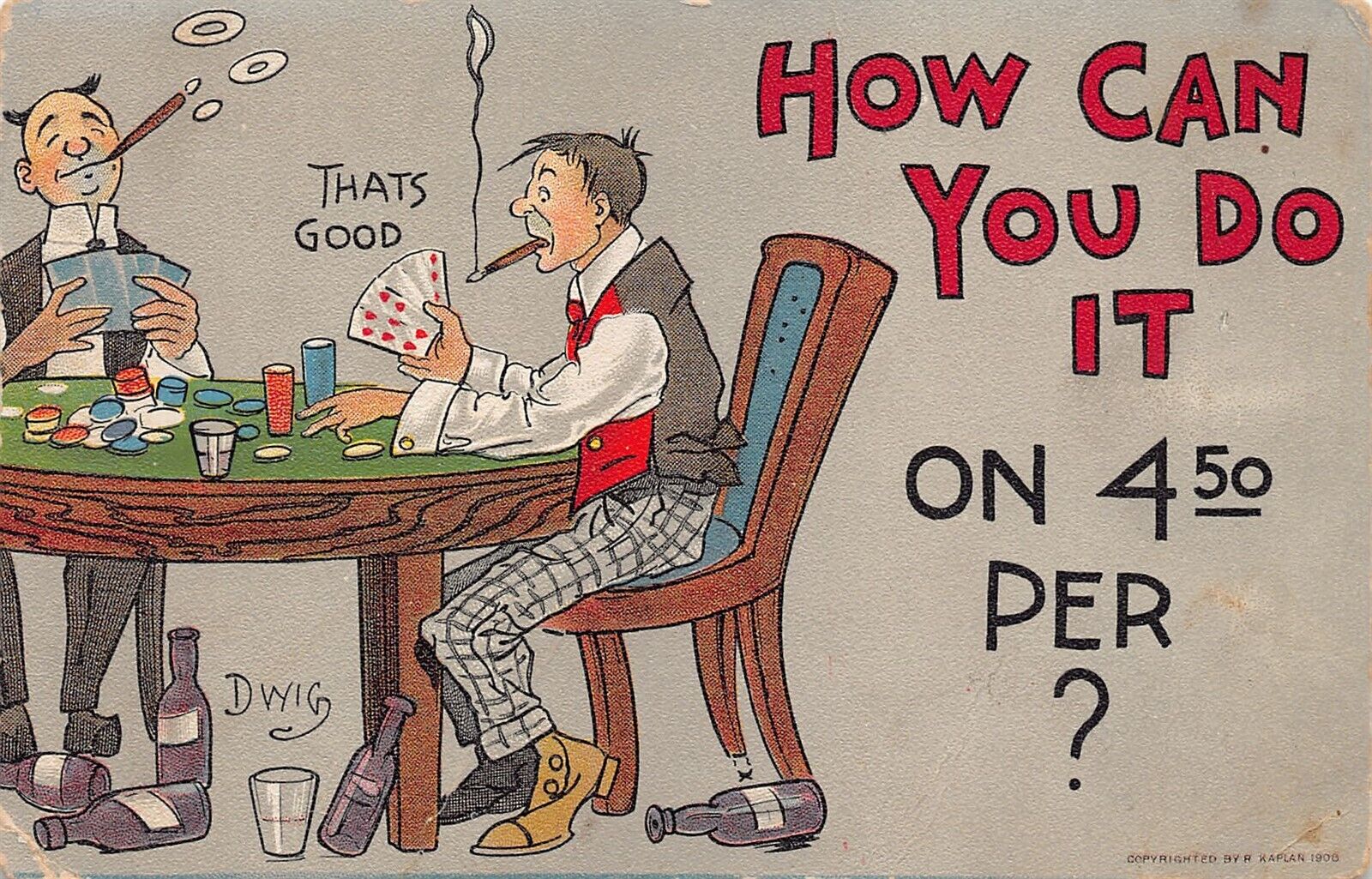 Dwig Comic Postcard How Can You Do It On $4.50 Poker Game Gambling Artist Signed