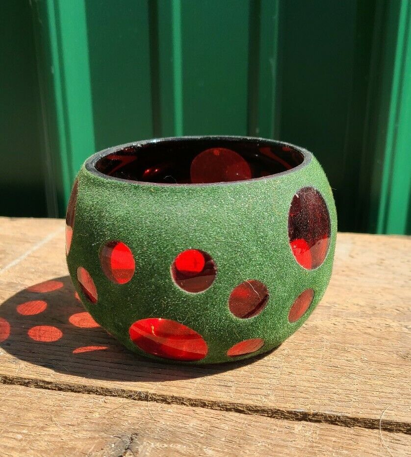 Vintage Unique Round Red and Green Vase