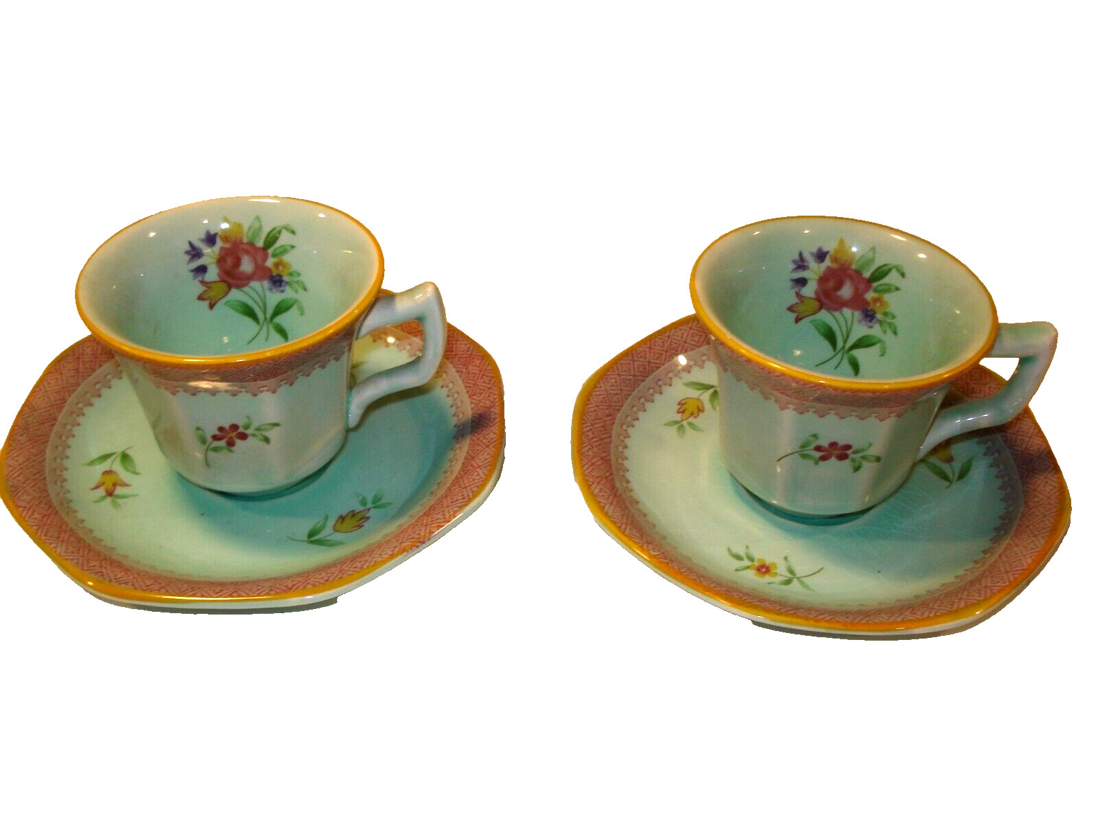 2 Adams Calyx Ware Wedgwood DEMI Expresso Cups & Saucers Lowerstoft England