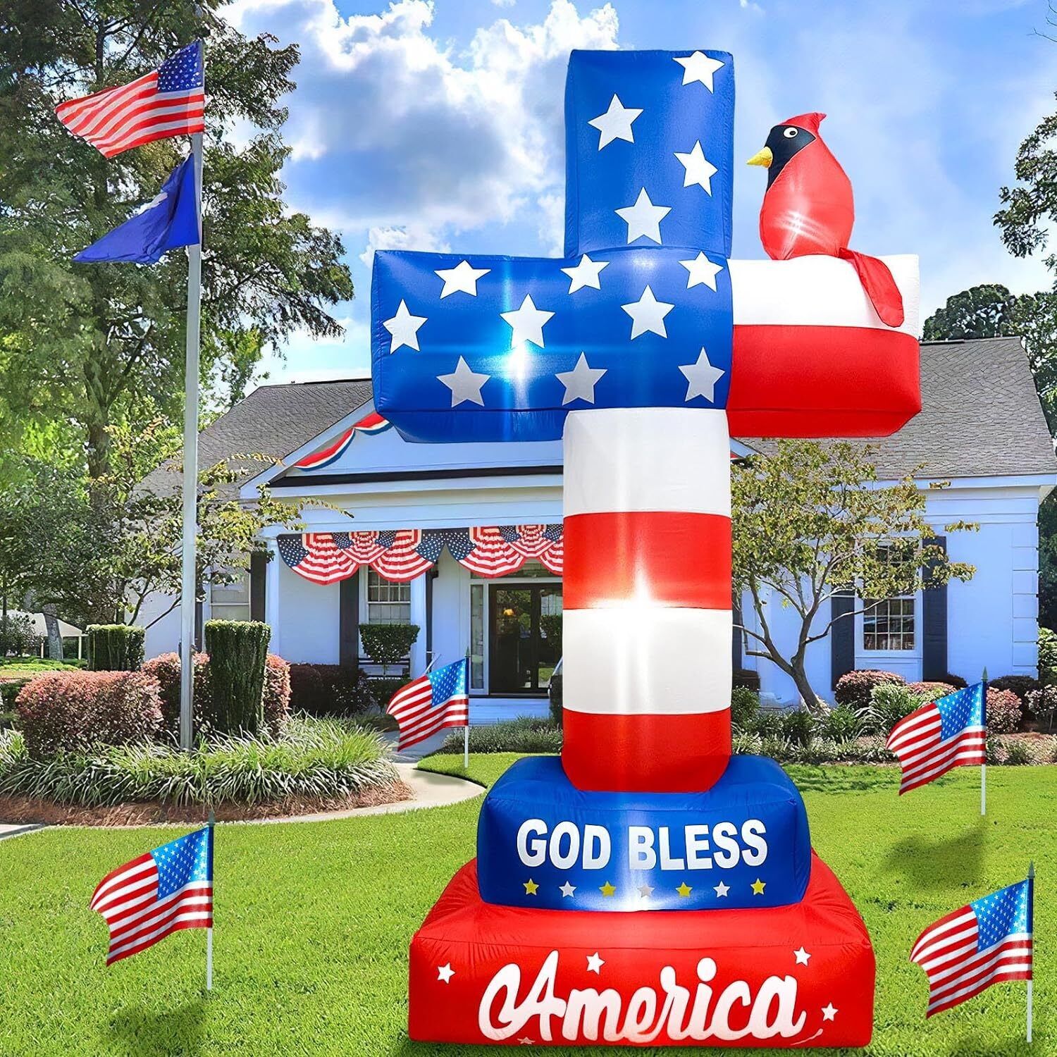 OurWarm 8FT 4th of July Inflatable, Memorial Day Inflatables Multicolor 