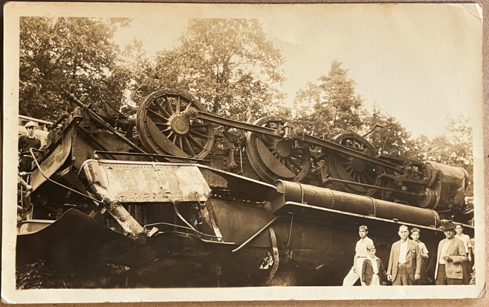 RPPC Train Wreck Men Boys at Disaster Antique Real Photo Postcard 1930