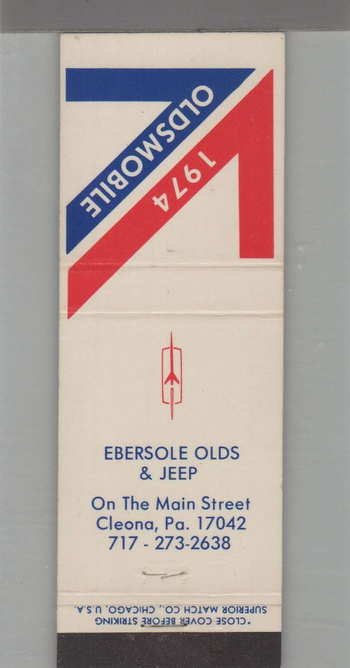 Matchbook Cover - 1974 Oldsmobile Dealer Ebersole Olds Cleona, PA
