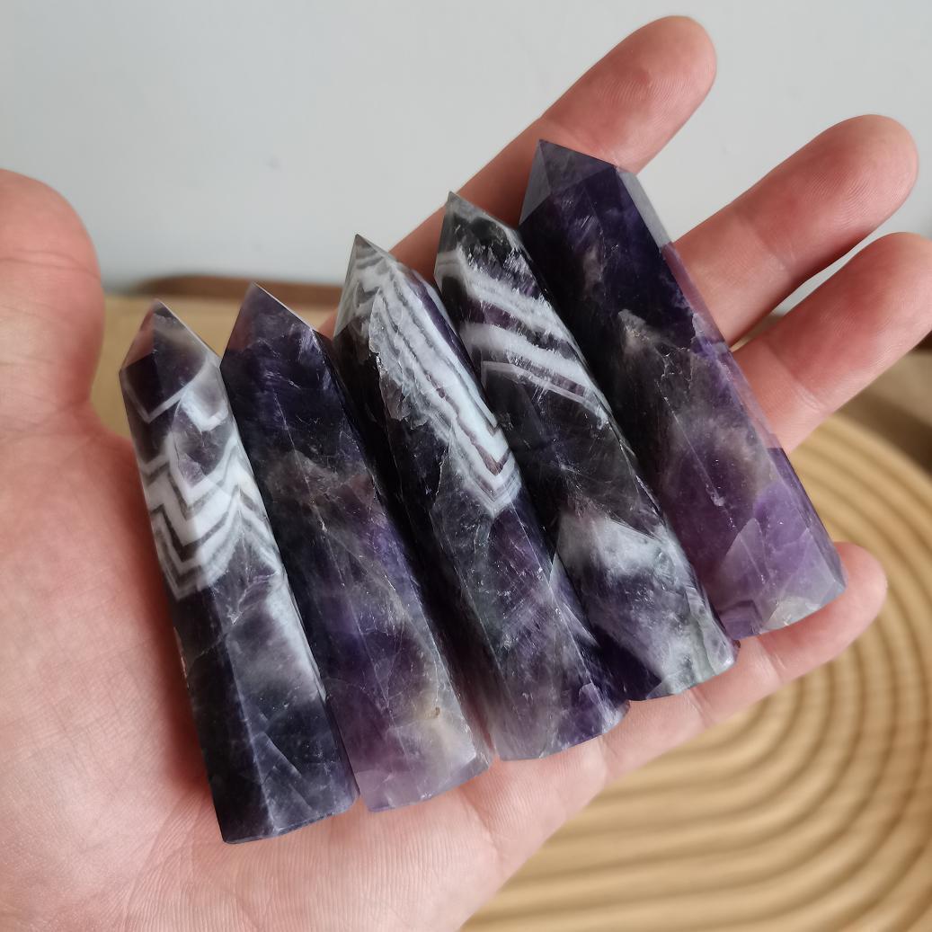 5pcs lot Stones Crystal Quartz Tower Point Reiki Healing Amethyst Purple 5-6cm