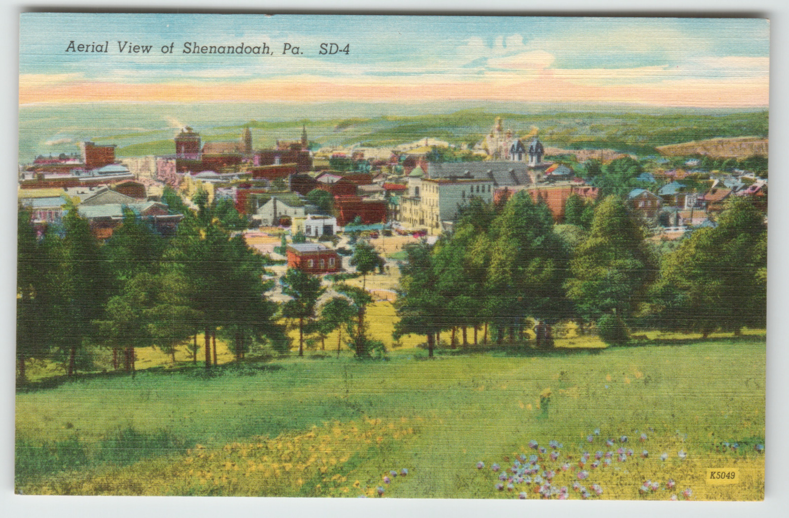 Postcard Linen Aerial View of Shenandoah, PA