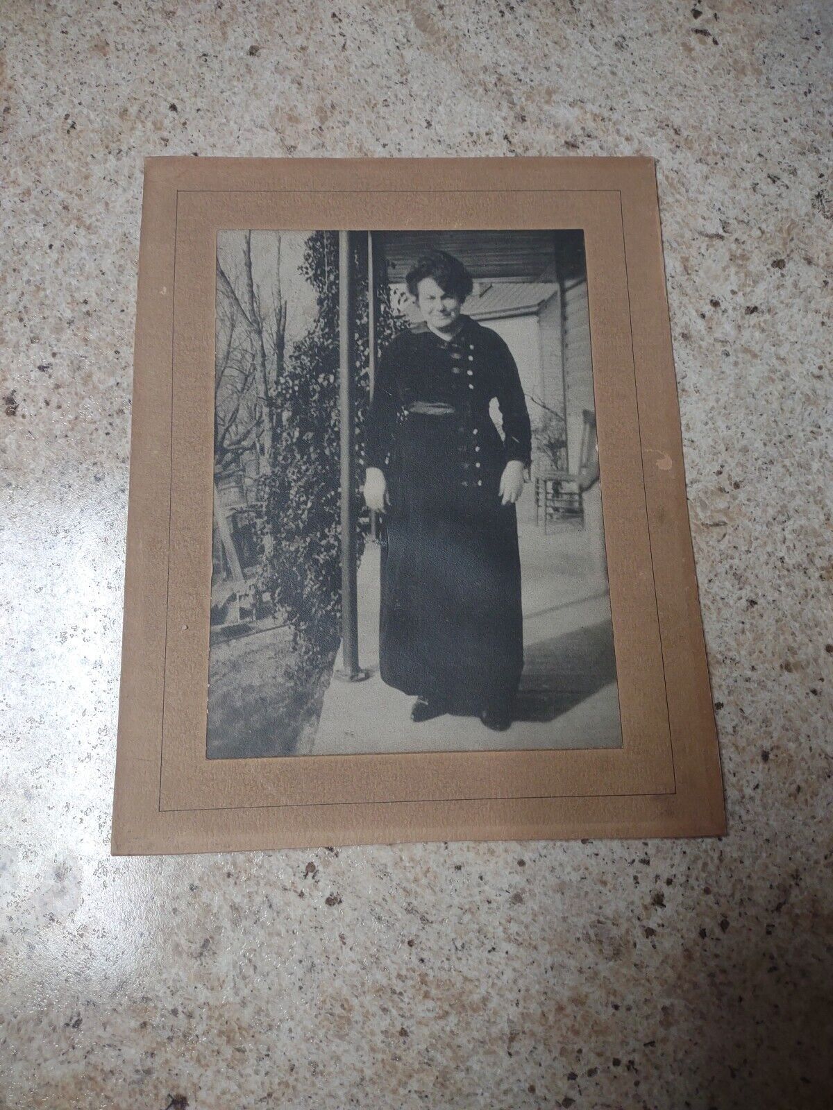 Antique Homestead Photo Late Victorian Porch Lady Cabinet Card Matted Large LG 