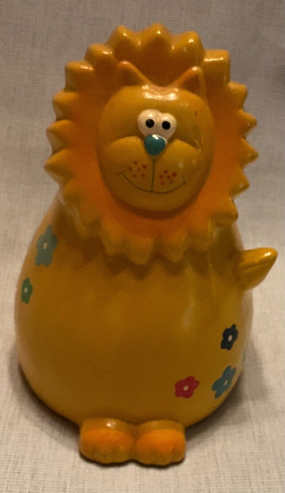 Vintage 70s Lion Ceramic Coin Bank Figure Yellow with Flowers Great Condition 
