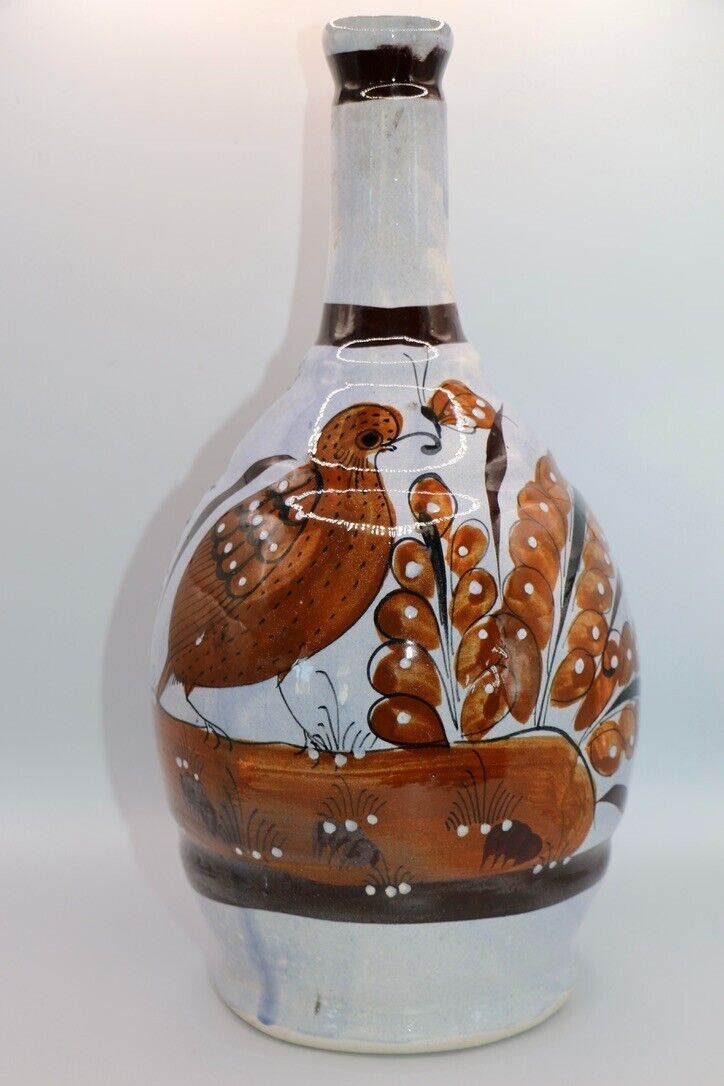 Vintage Tonala Quail Bird Pottery Decanter Jug Hand Made -Artist Signed- 13.25\