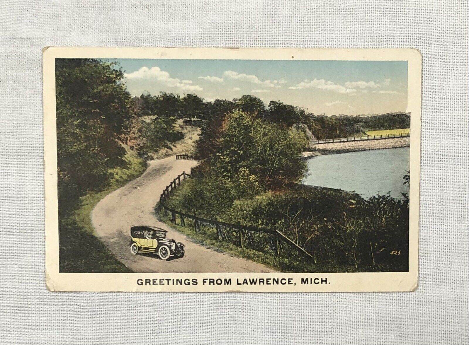 1917 Antique Greetings from Lawrence Michigan Color Postcard Plainwell MI