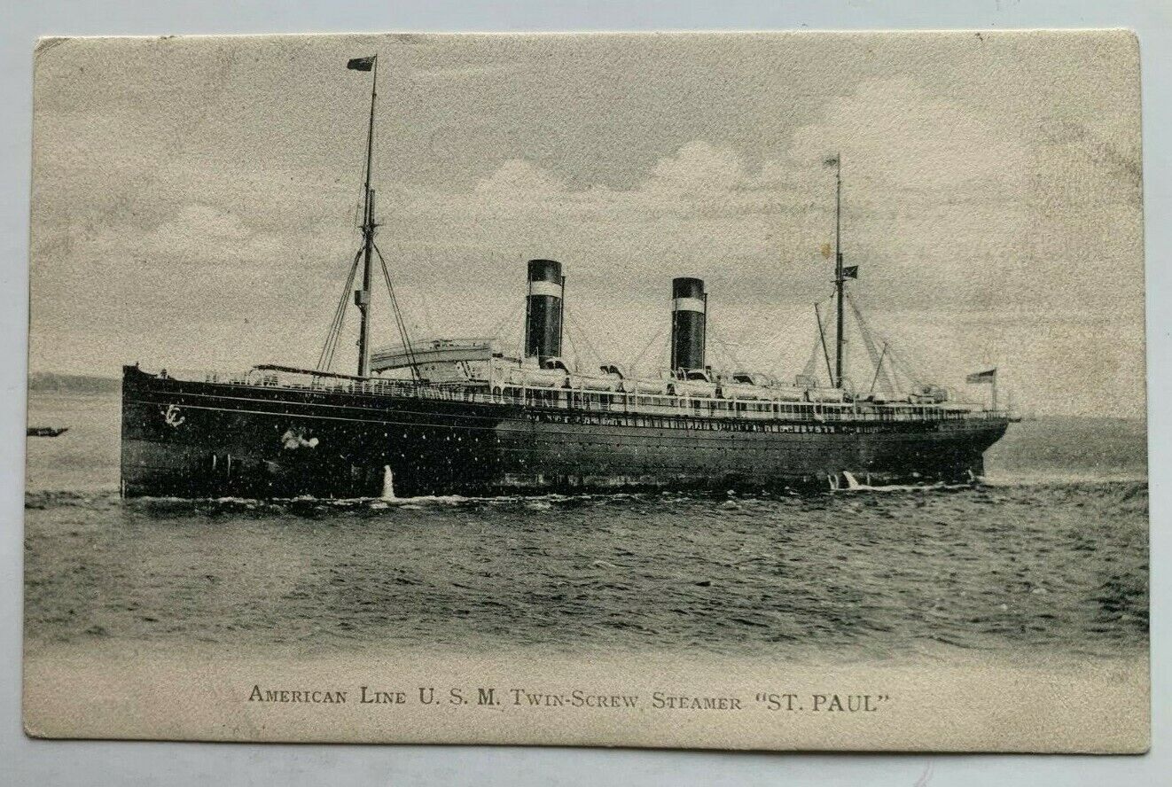 c1900s Ship Postcard American Line US Mail Steamer St Paul steamship ocean liner