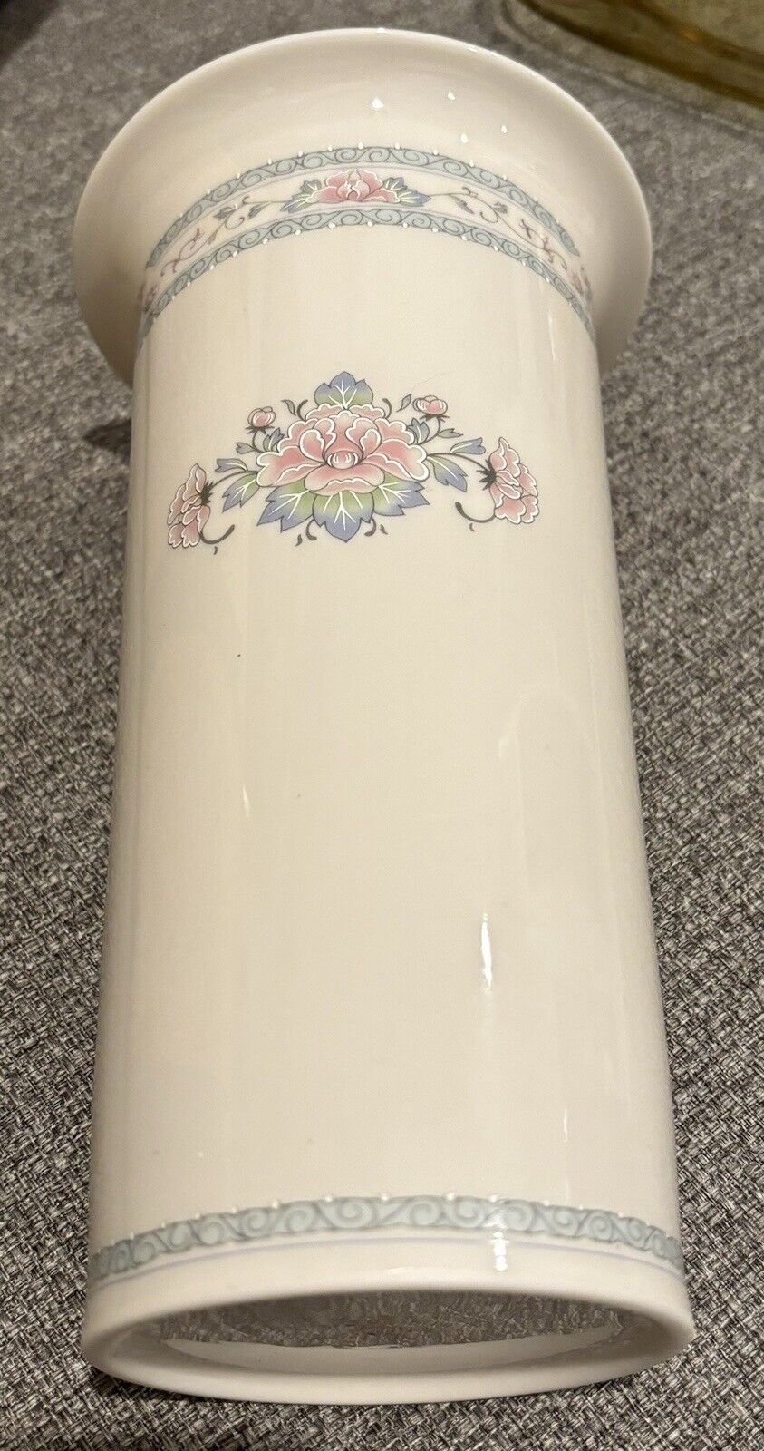 Vintage Lenox Vase Charleston Silver Edge Pink Blue Flowers USA Porcelain 6.5”T