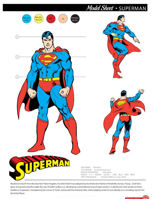 DC style guide print A4 SUPERMAN  Model Sheet Color