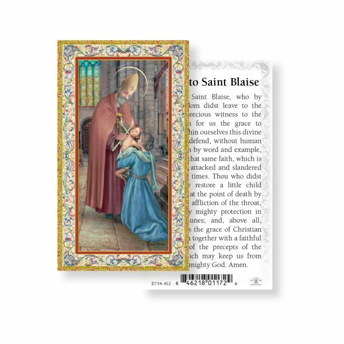 St. Blaise with Prayer to Saint Blaise - gold trim- Paperstock Holy Card