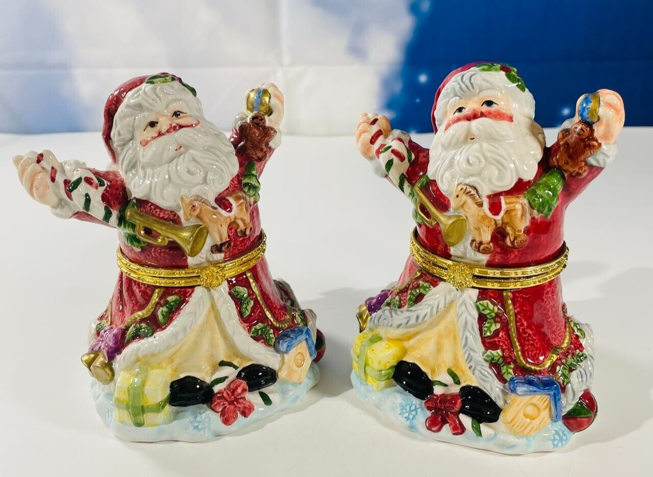 Ceramic EUROPEAN SANTA SUGAR/TEA Container Christmas Holiday Decoration 2pc