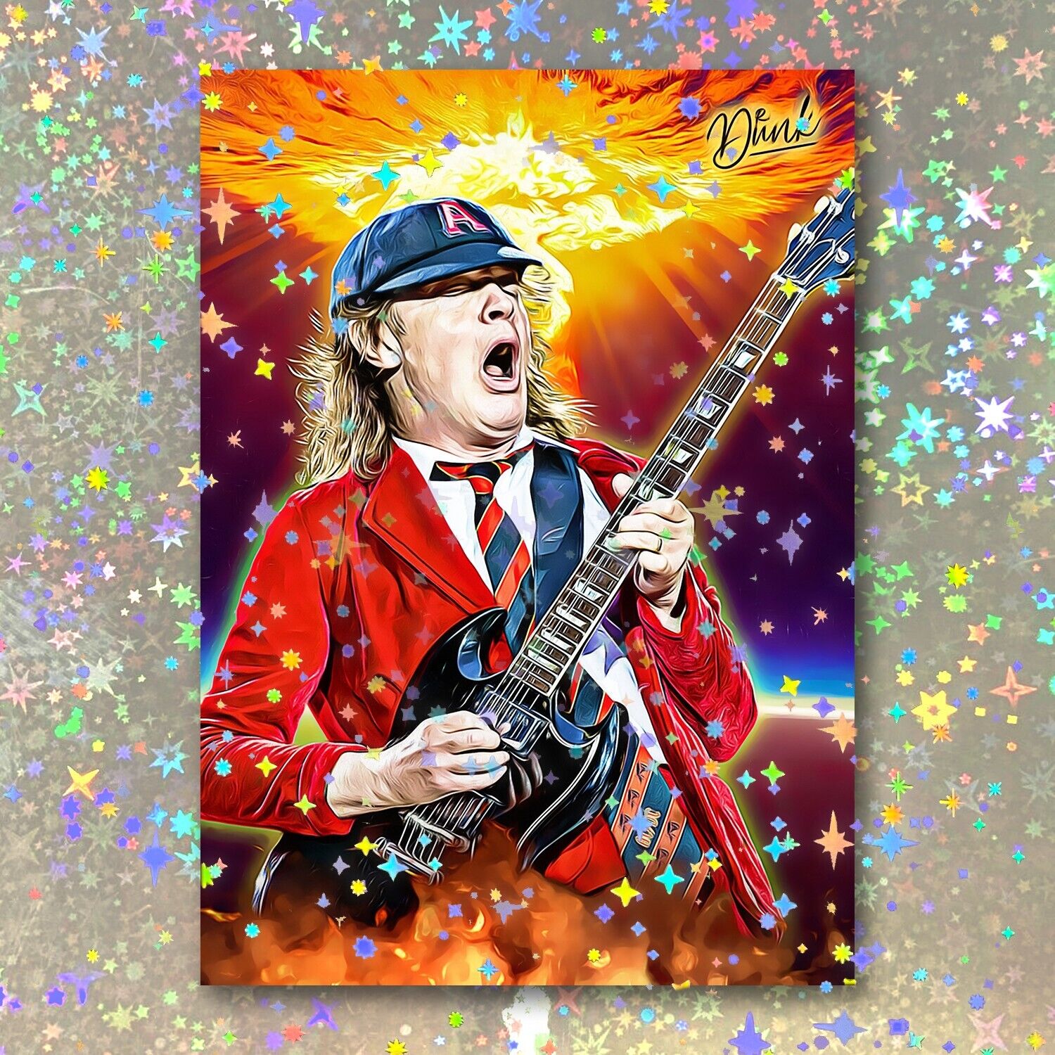 Angus Young Holographic Guitarmageddon Sketch Card Limited 1/5 Dr. Dunk Signed