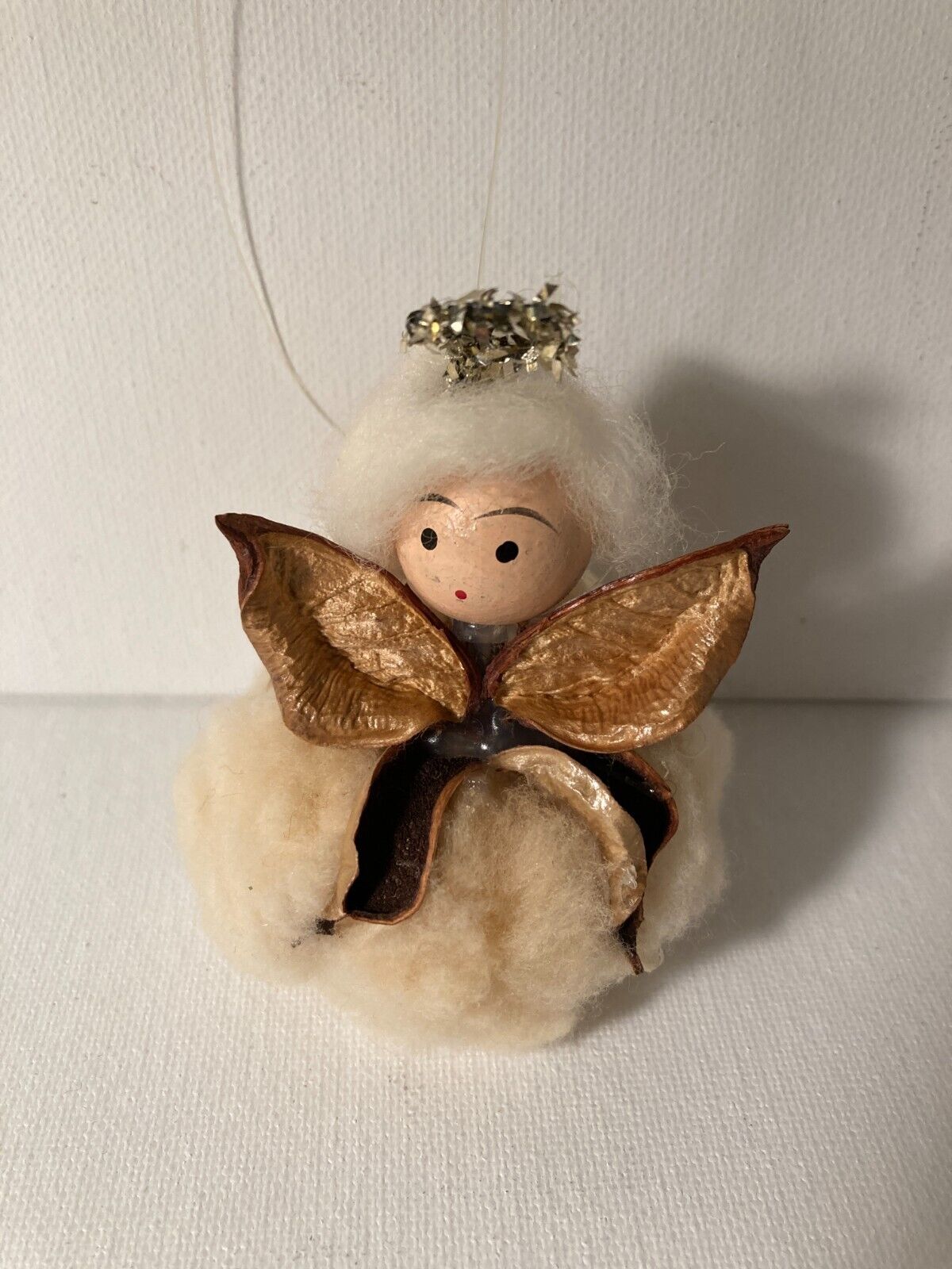 Vintage Handmade Aged Cotton Boll Christmas Tree Angel 3\