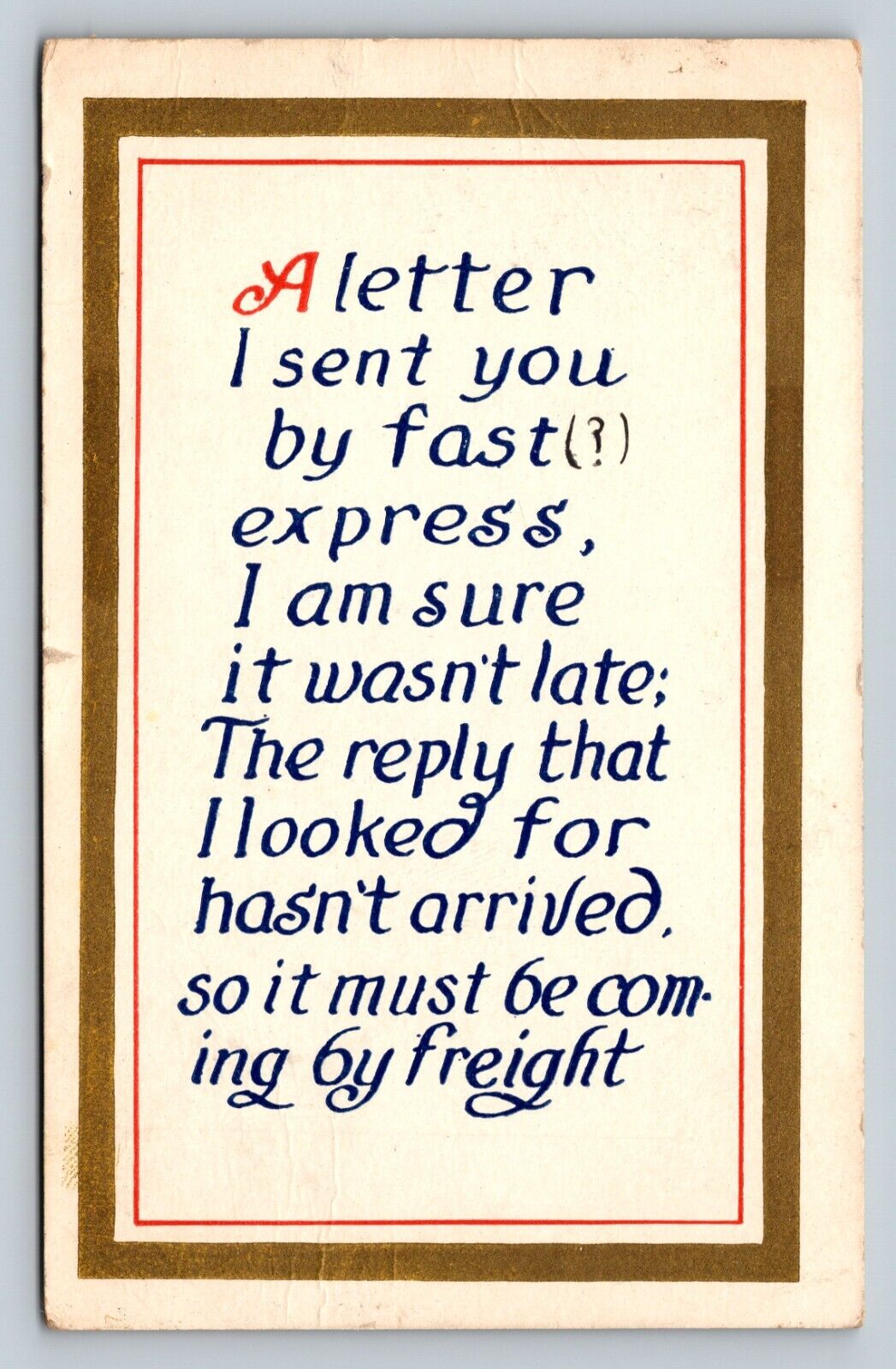 c1910 Letter Sent by Express Looking for Reply ANTIQUE Postcard 1103
