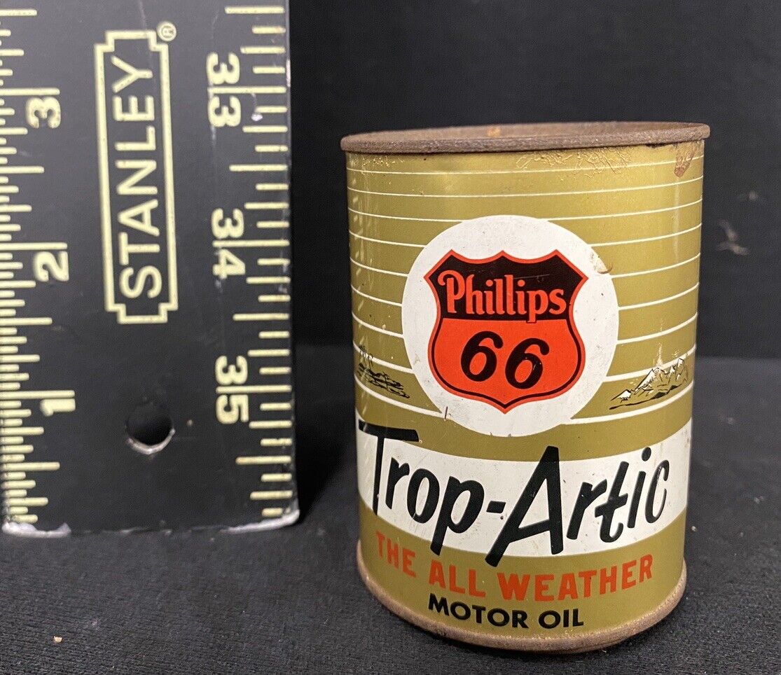 Vintage Phillips 66 Trop-Artic Motor Oil Can Coin Bank Great Condition
