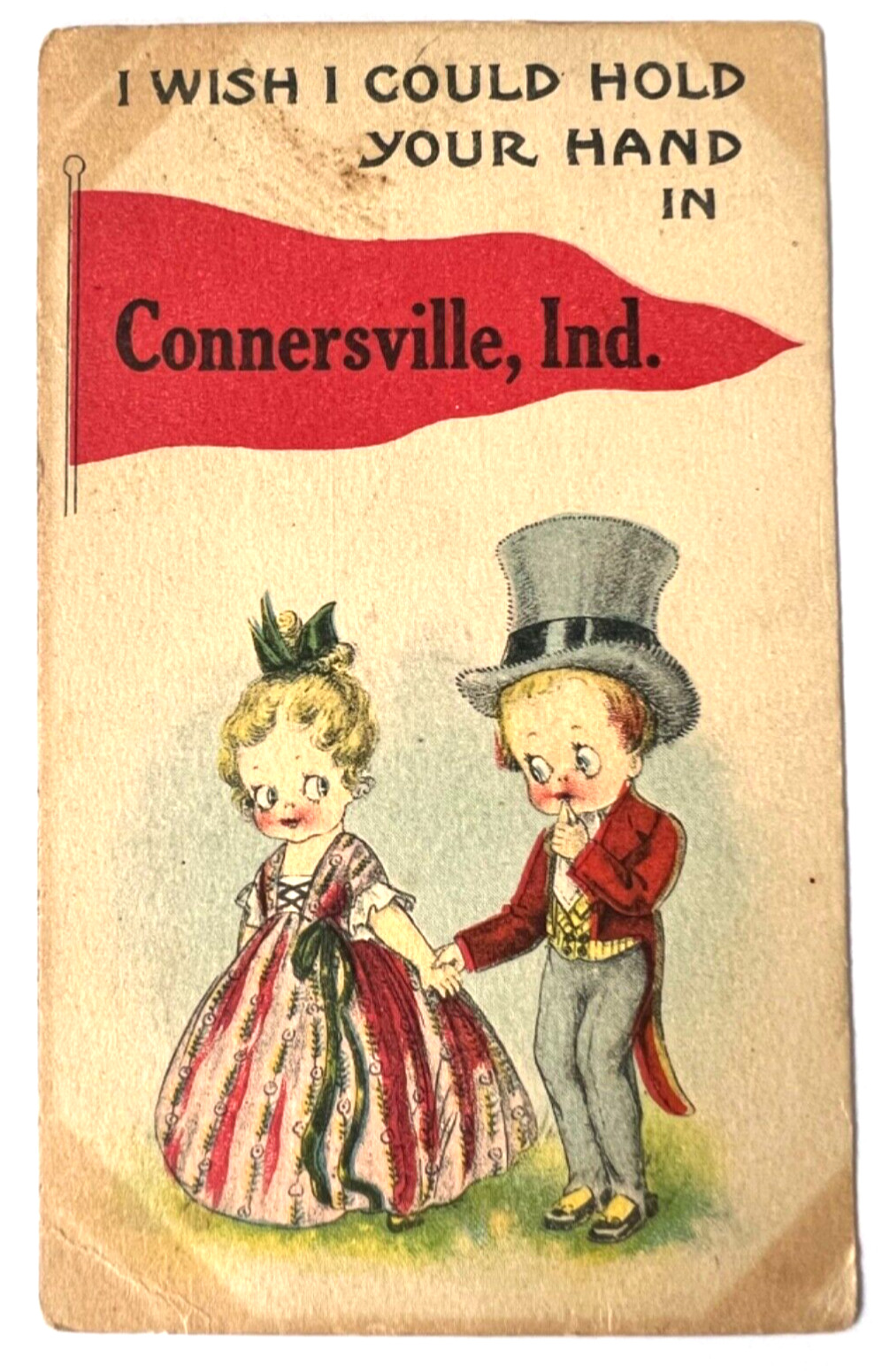 c1916 Postcard I Wish I Could Hold Your Hand in Connersville, Indiana B1