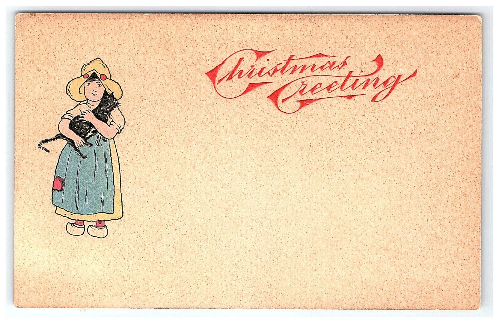 c1901-07 Postcard  Christmas Greeting Dutch Girl Holding A Cat Embossed