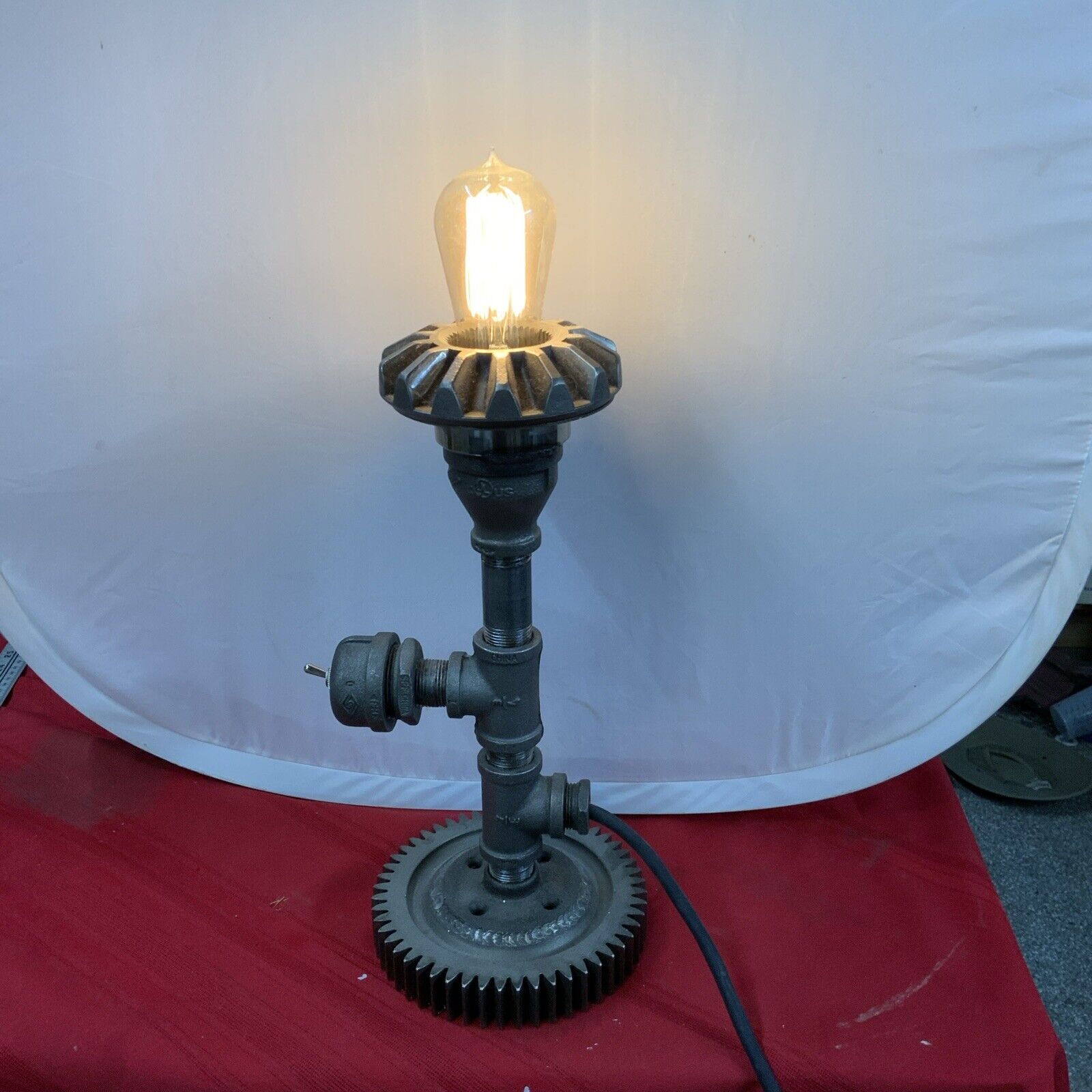 Steampunk Industrial Style Table Lamp Gears Sprockets Rare Unique
