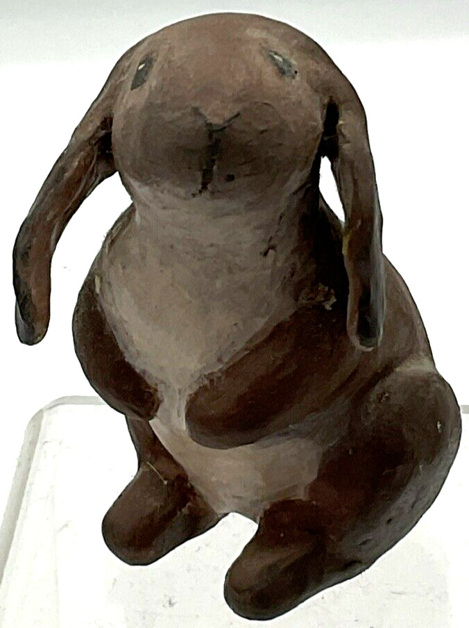 Adorable 3” Clay Pottery Brown Bunny Rabbit Easter Hand Painted Figurine Decor