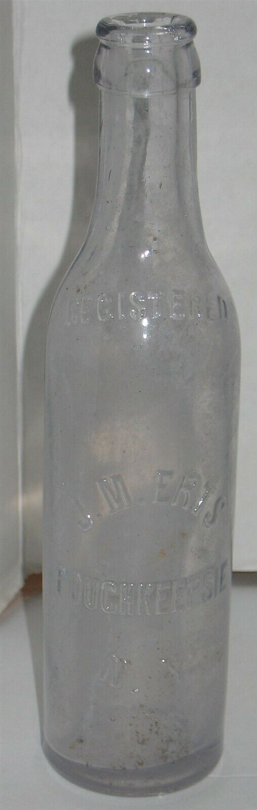Vintage Clear JM Erts Poughkeepsie NY Glass Bottle Prop Vase Barn Dig Dump