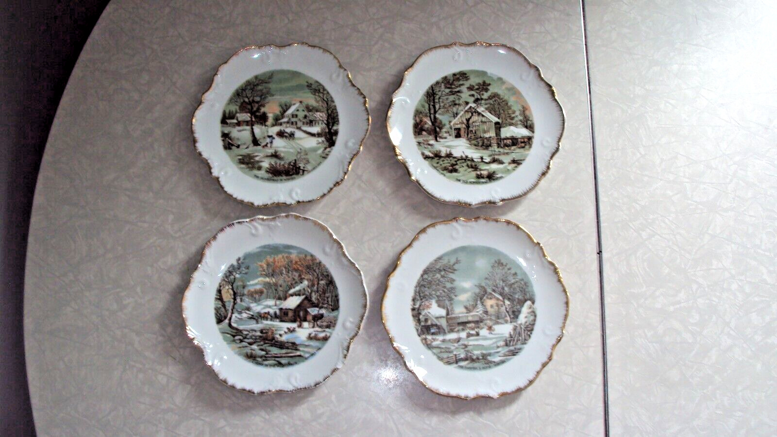 Set 4 Vintage Currier & Ives Collect Wall Plates Homestead Farmer Winter Scenes