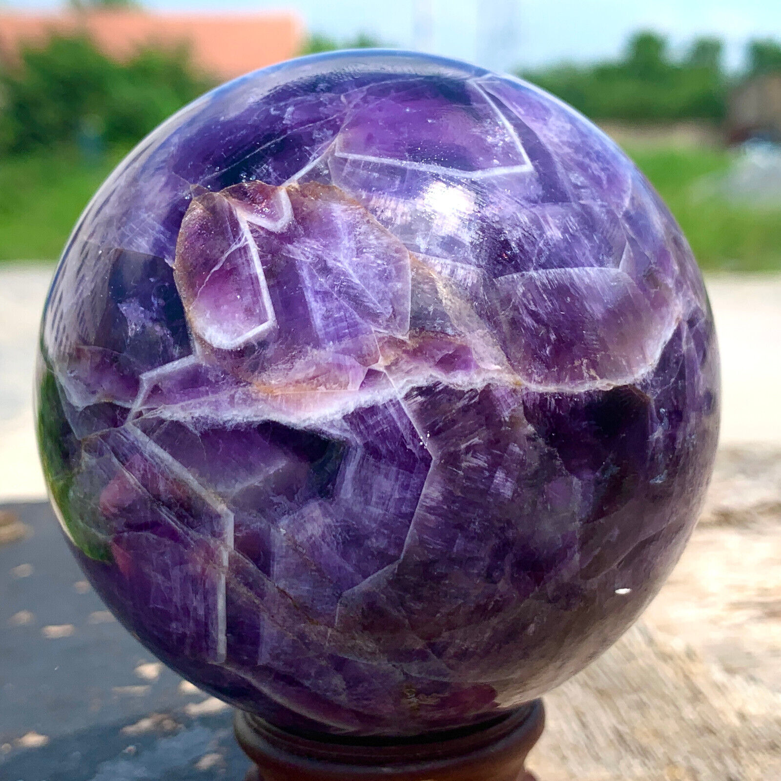 1.48LB Natural beautiful Dream Amethyst Quartz Crystal Sphere Ball Healing