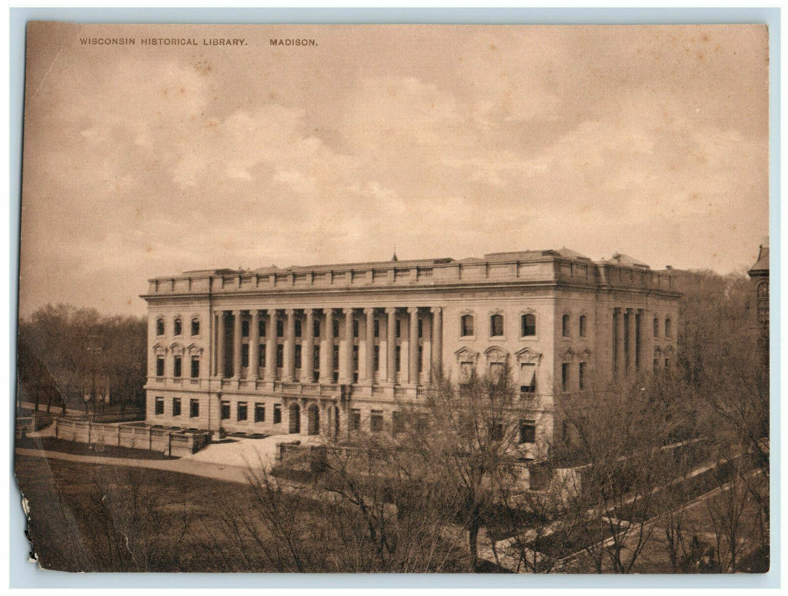 Early Albertype Sepia Oversized Giant Postcard Madison WI Historical Library