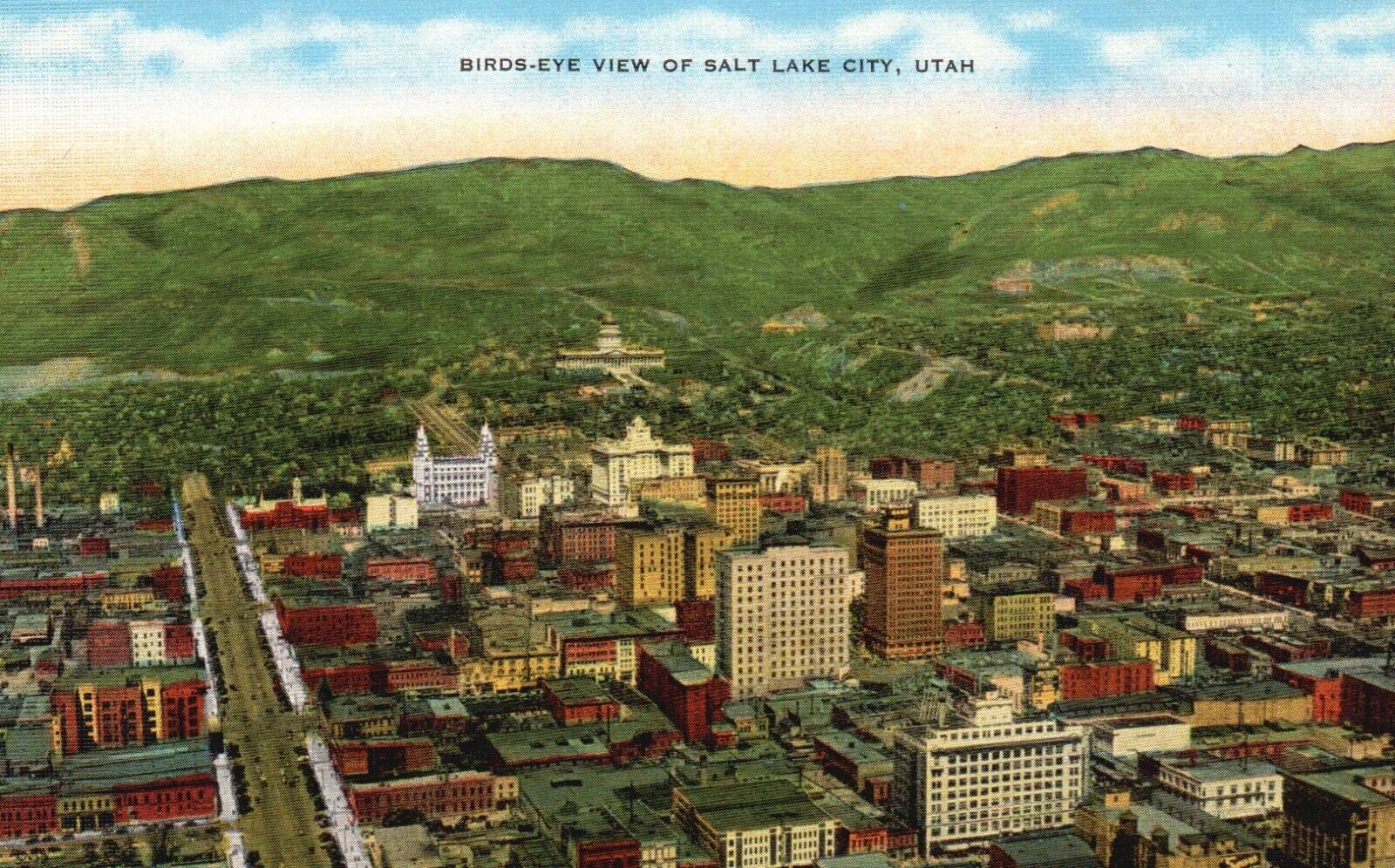 Postcard UT Bird\'s Eye View of Salt Lake City Utah Linen Vintage PC f831