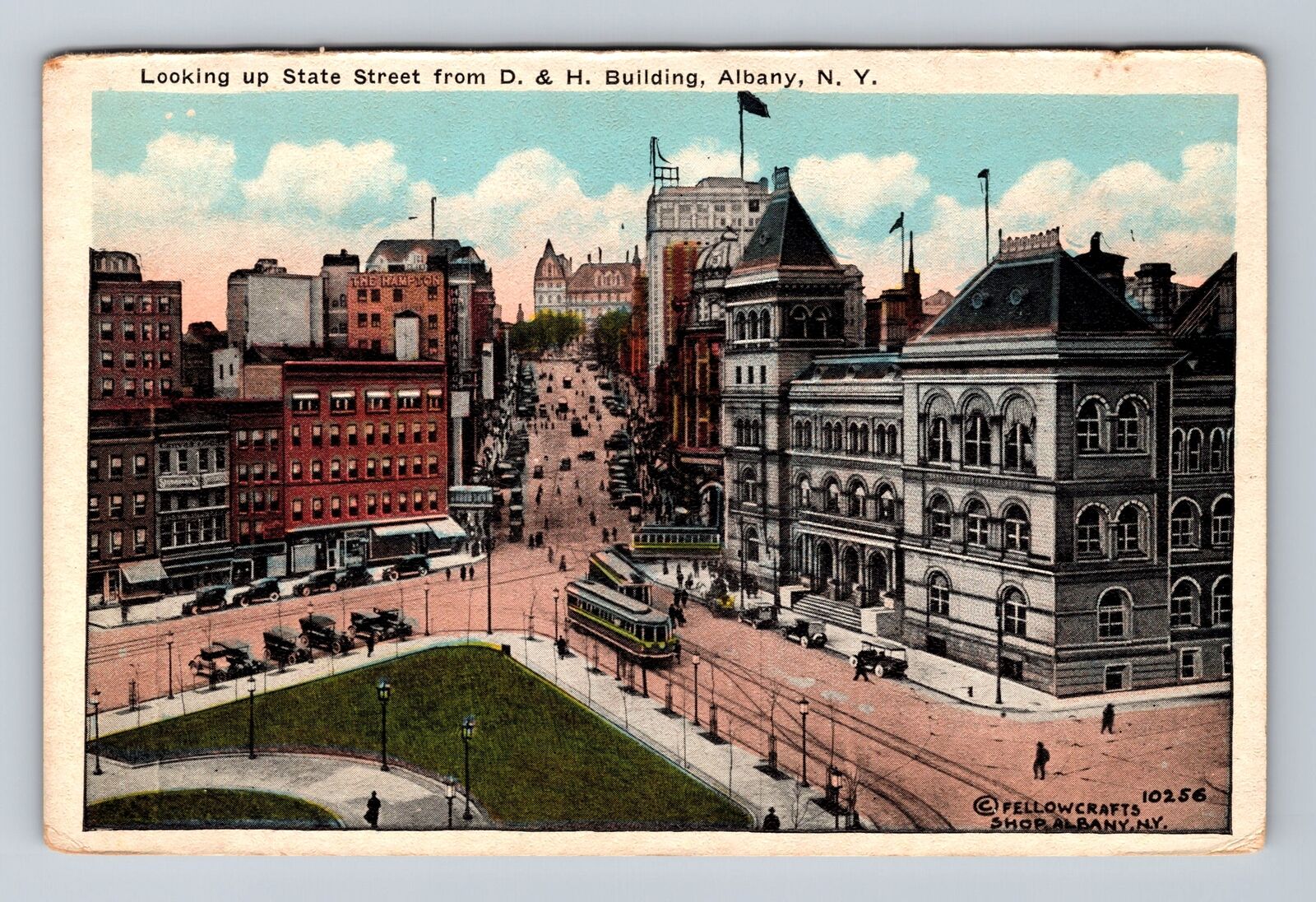 Albany NY-New York, Aerial View State Street, D and H Building Vintage Postcard
